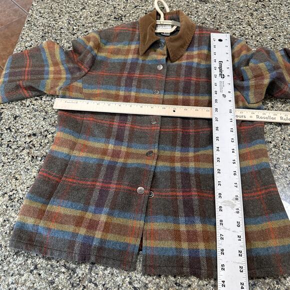 Evan Picone Shacket Size 8 Brown Blue Green Snaps Button Up Wool Blend Academia - Picture 4 of 8